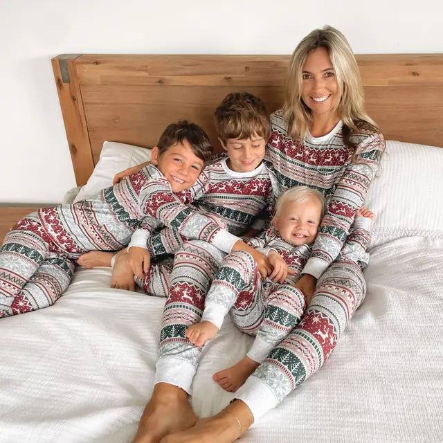 Christmas Printed Parent child Wear Homewear Family Set Pajamas Gray - Shop at LoveMi