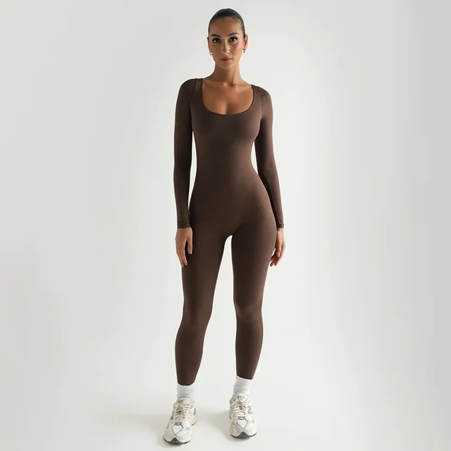 Soft High Elastic Long Sleeve Tights U collar Brown - Shop at LoveMi
