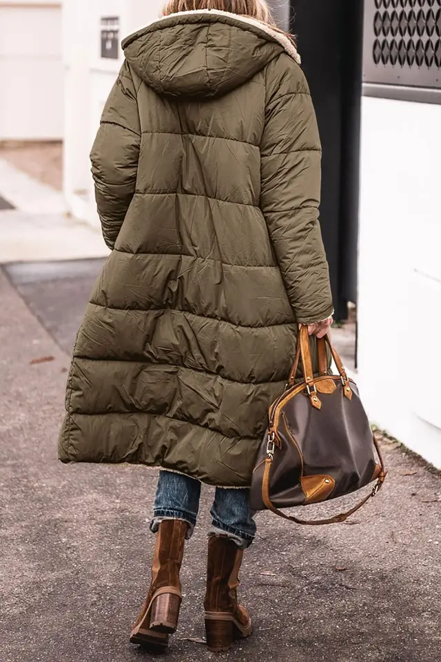 Solid Color Hooded Cotton Jacket Long Sleeve Double sided Wear Slim Fit Elegant Cardigan Coat Top Army Green - Shop at LoveMi