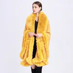Fur Collar Shawl Cape Knitted Cardigan Baggy Coat - Yellow
