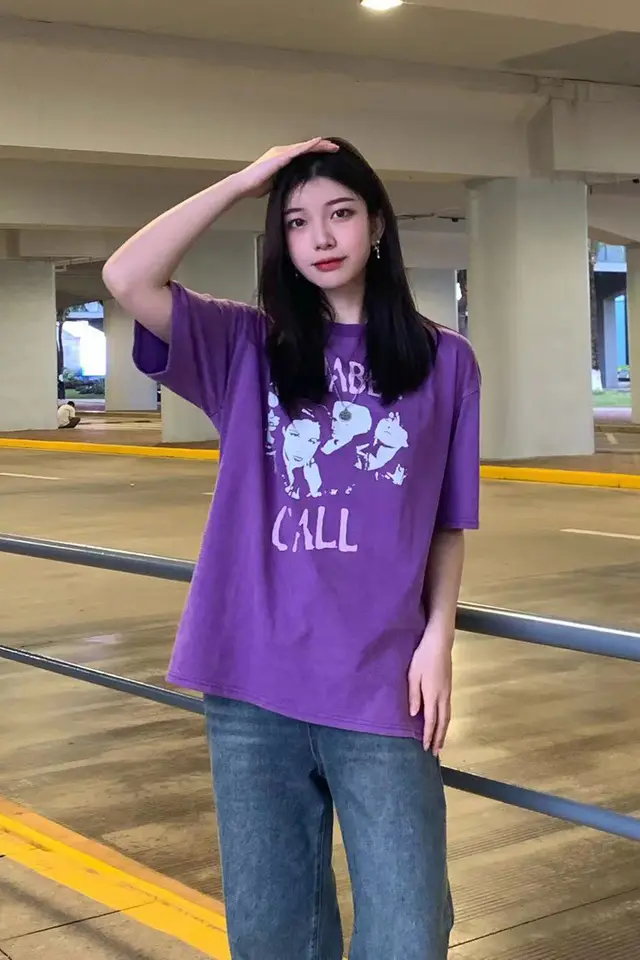 Women's Vintage Washed Old Green Cotton Short Sleeves Purple - Shop at LoveMi