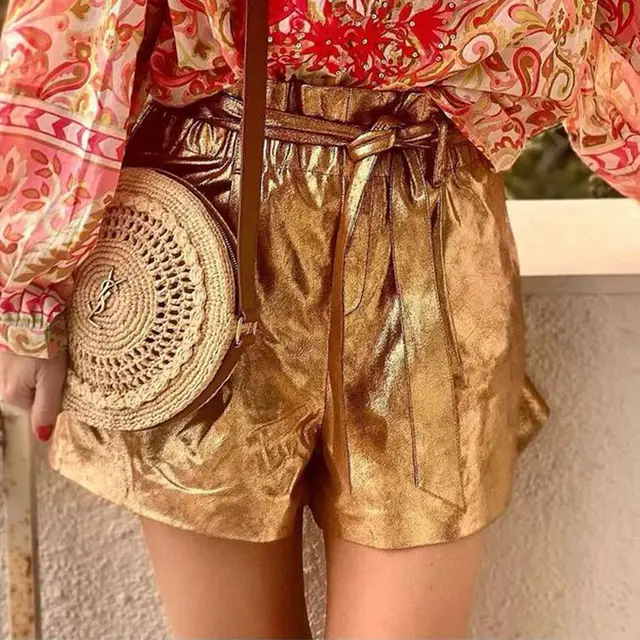 Fashion Belt Loose fitting Wide leg Short Jumpsuit Gold - Shop at LoveMi