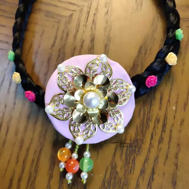 Korean Traditional Cute Cotton Headwear Pink Pearl Flower - Shop at LoveMi