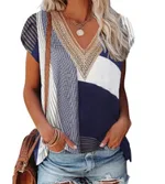 European And American Summer Women's V-neck Lace T-shirt Casual Top - 3Style-L