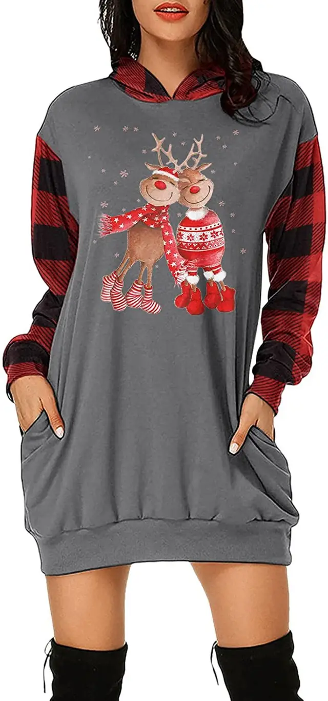 Christmas City Casual Hooded Loose fitting Dress 2Style - Shop at LoveMi