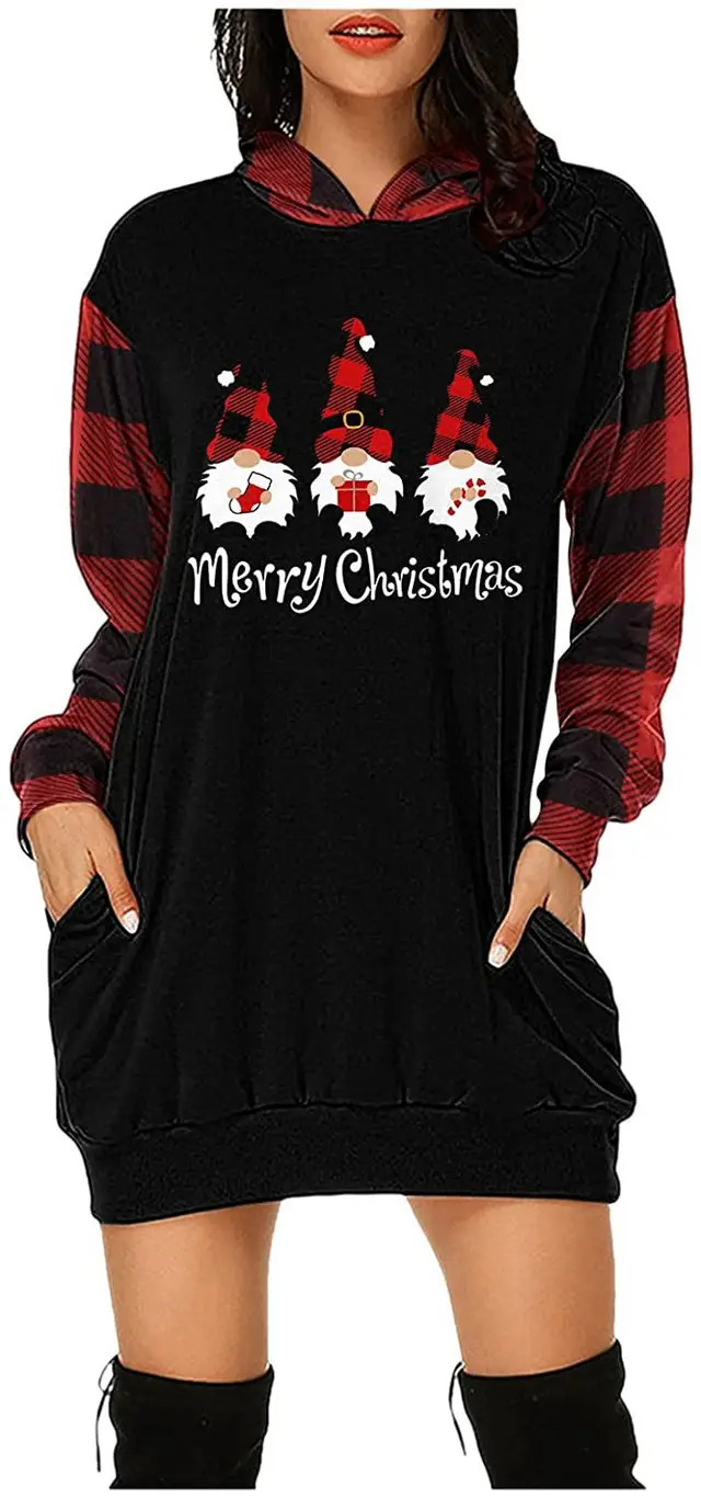 Christmas City Casual Hooded Loose fitting Dress 4Style - Shop at LoveMi