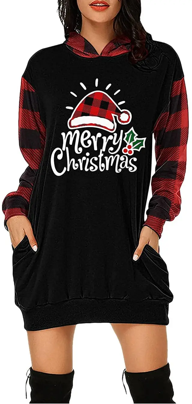 Christmas City Casual Hooded Loose fitting Dress 5Style - Shop at LoveMi