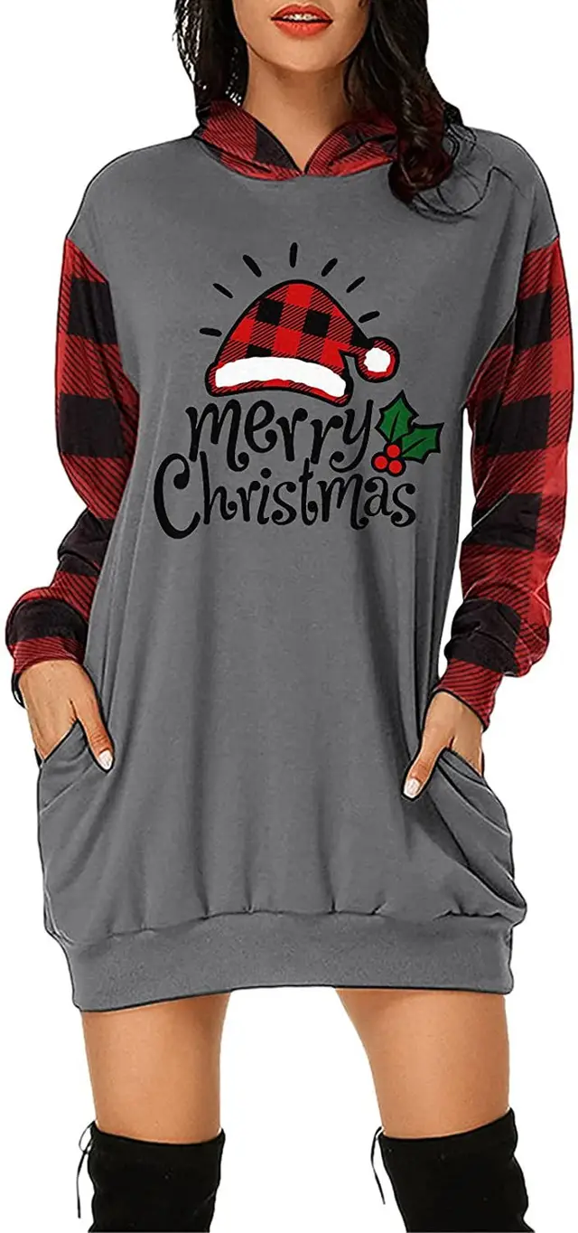 Christmas City Casual Hooded Loose fitting Dress 6Style - Shop at LoveMi