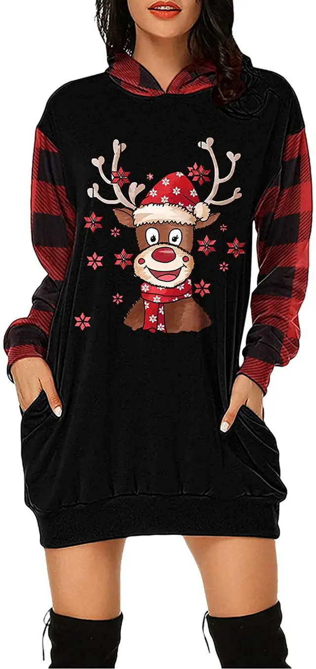 Christmas City Casual Hooded Loose fitting Dress 8Style - Shop at LoveMi