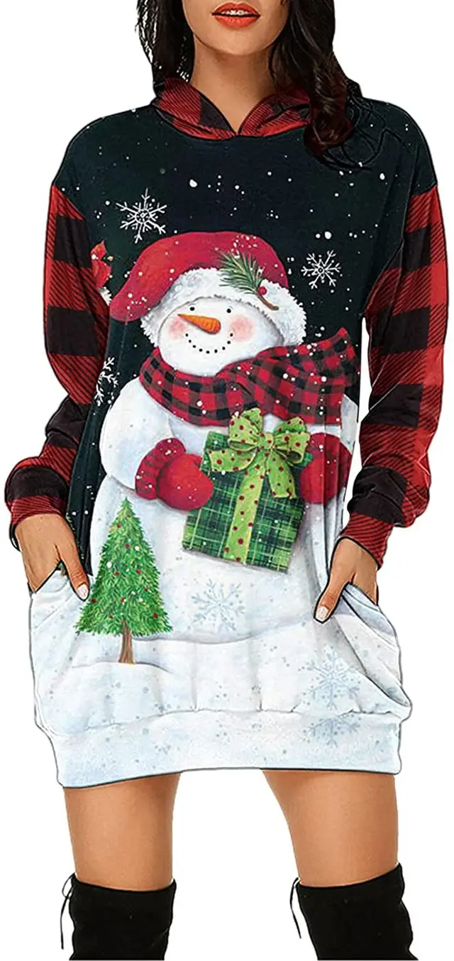 Christmas City Casual Hooded Loose fitting Dress 9Style - Shop at LoveMi