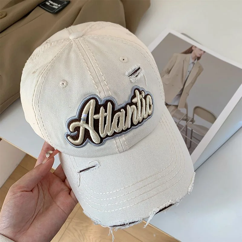 Broken Letter Women's Soft Top Wide Brim Big Headband Versatile Duck Tongue Hat - Beige