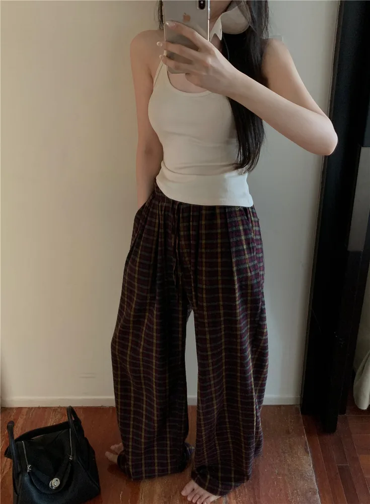 Lazy Black Sweater Coat Women's Autumn Korean Style Loose Mid length Outer Match Knitted Cardigan Top Plaid Pants - Shop at LoveMi