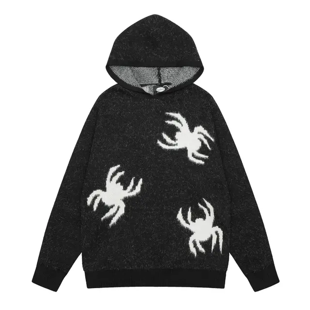 Spider Hooded Knitted Men's And Women's Casual Sweater Jacket Black - Shop at LoveMi