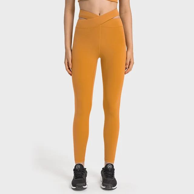 Cross Waist Head Yoga Pants Female Cutout Autumn Orange - Shop at LoveMi