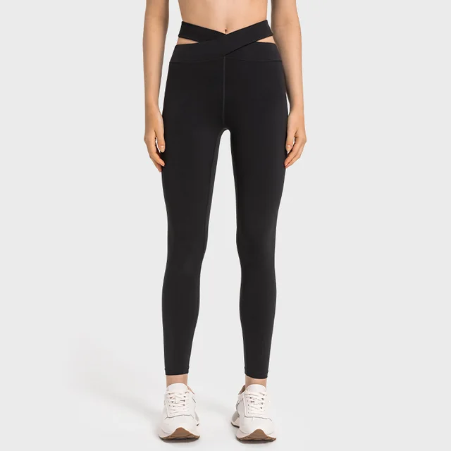 Cross Waist Head Yoga Pants Female Cutout Black - Shop at LoveMi