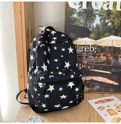 Women's Fashion Simple Large Capacity XINGX Printed Schoolbag Black - Shop at LoveMi