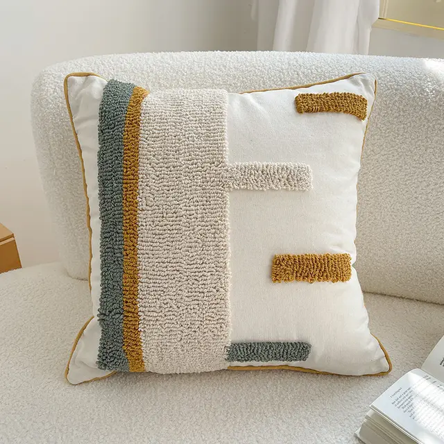 Modern Simple Embroidery Towel Pillowcsae Green Stripe Square X 45Cm - Shop at LoveMi
