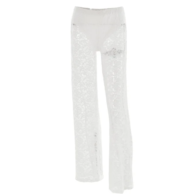 New All match Lace High Waist Long Stitching Straight leg Pants White - Shop at LoveMi