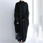 Loose Large Size Mid-length Turtleneck Dress Sweater - Black