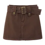 Women's Autumn High Waist American Retro Skirt - Brown
