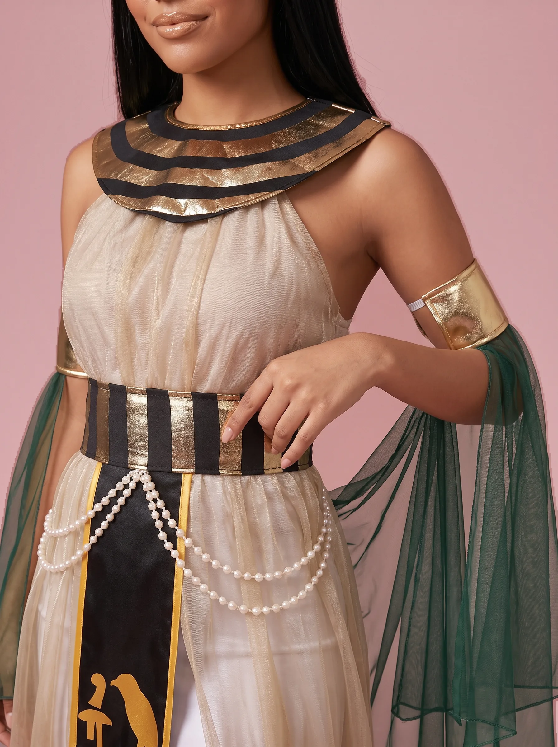 Cleopatra Costume Gown with Cape for Women - Ivory and Gold - View 3