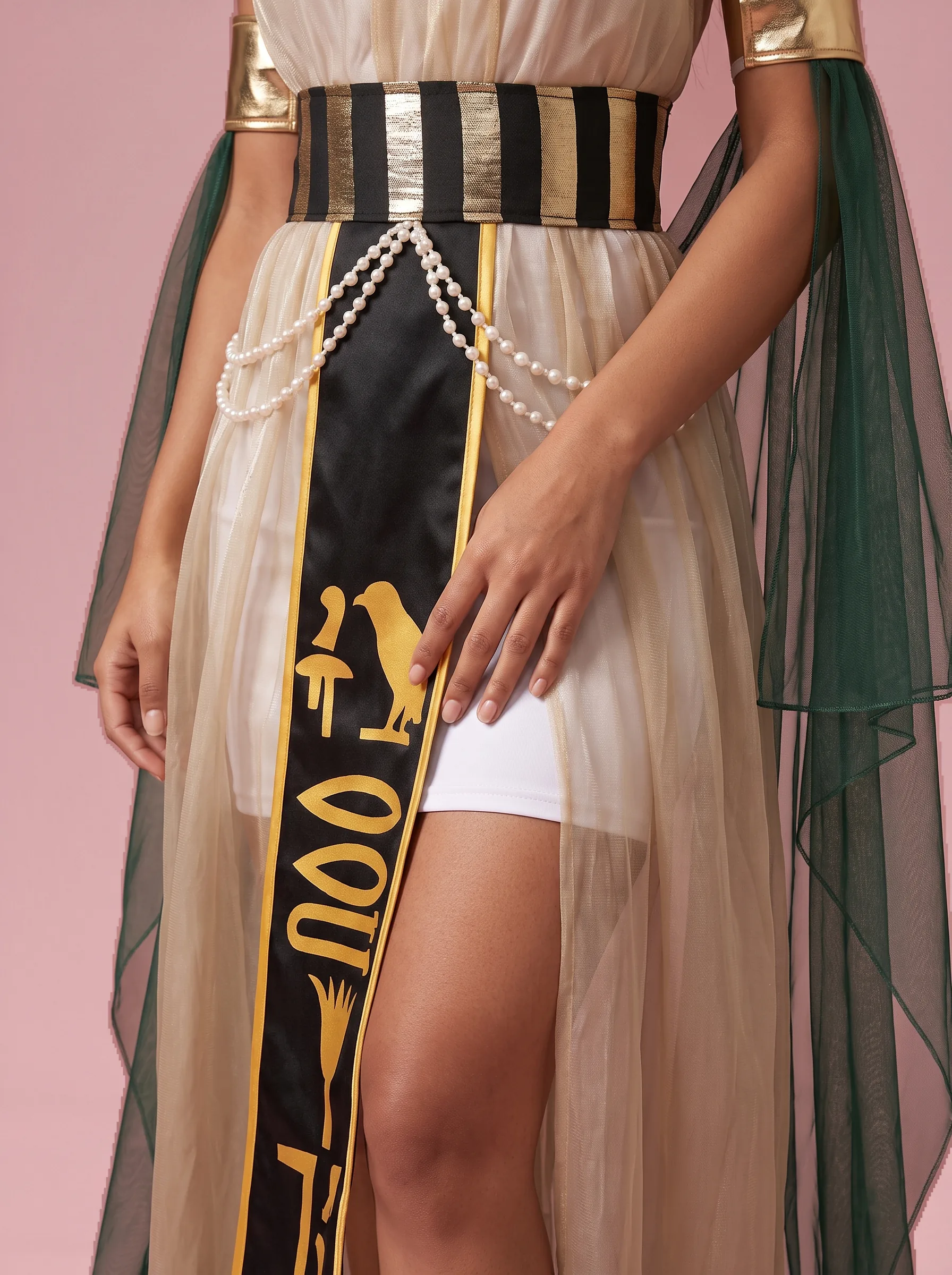 Cleopatra Costume Gown with Cape for Women - Ivory and Gold - View 4