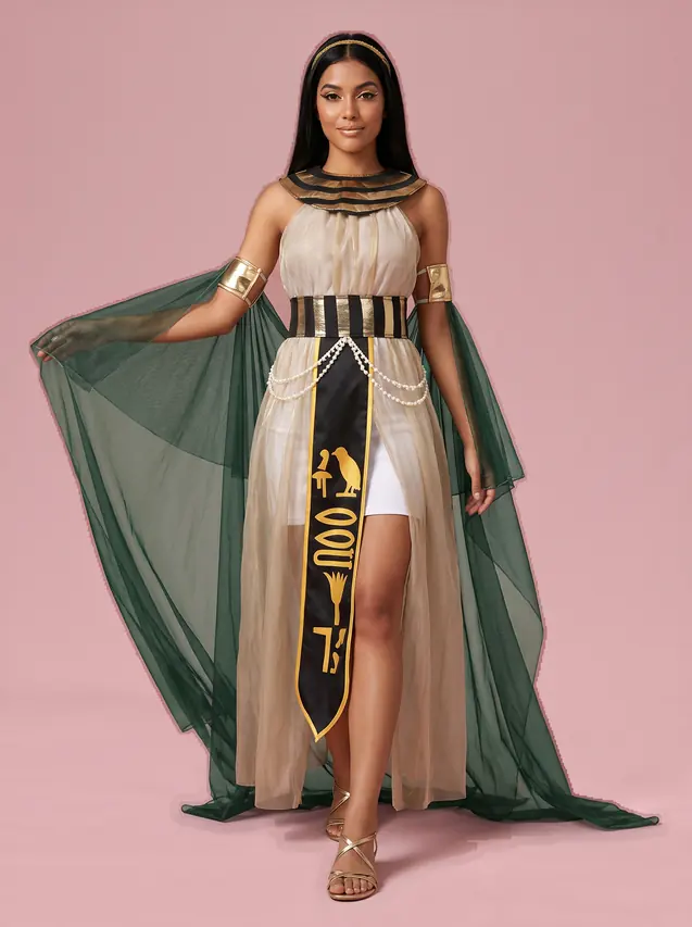 Cleopatra Costume Gown with Cape for Women Ivory and Gold - Shop at LoveMi