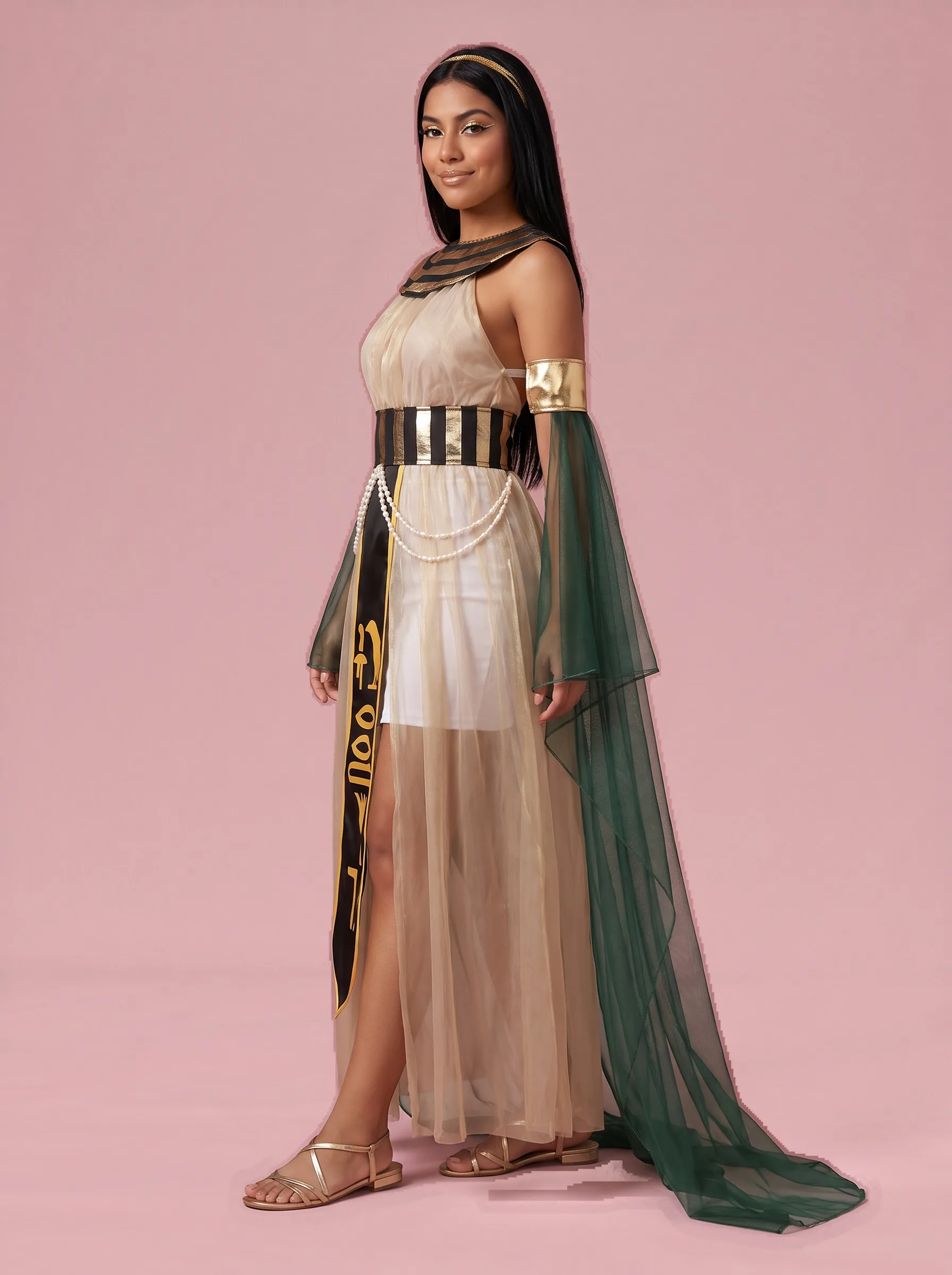 Cleopatra Costume Gown with Cape for Women - Ivory and Gold - View 2