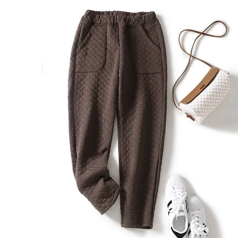 Autumn And Winter Elastic Waist Thickened Harem Pants - Reddish Brown