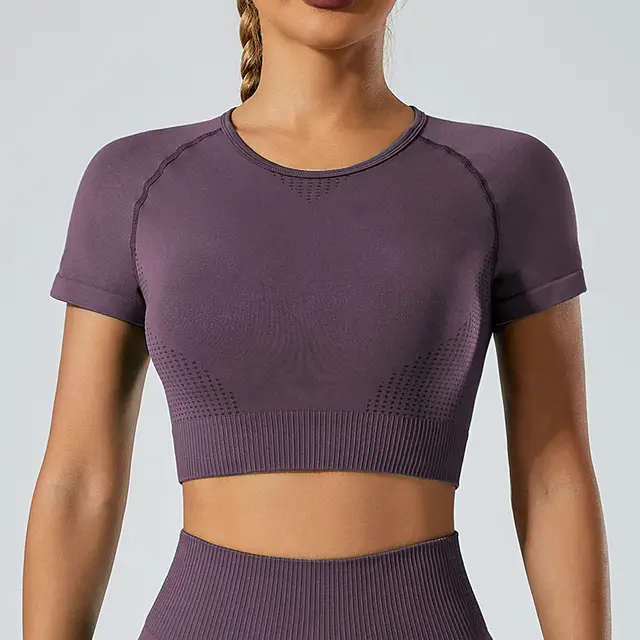 Sports Underwear Yoga Pants Top Dark Purple Short Sleeve - Shop at LoveMi