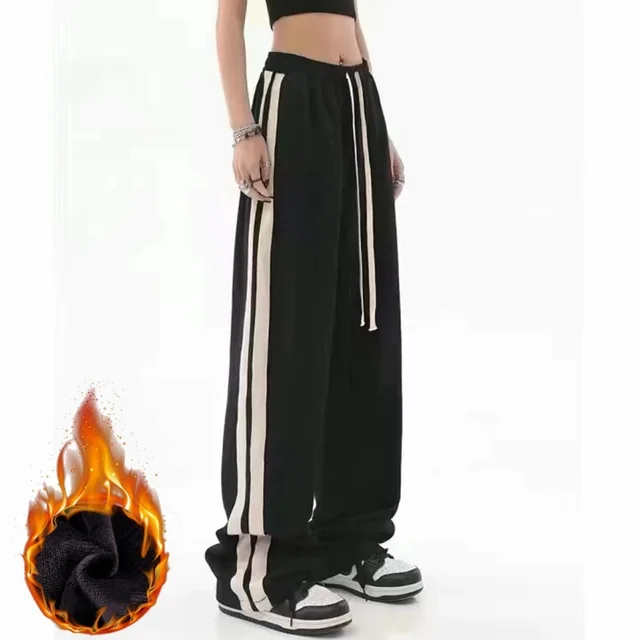 Retro Casual Women's Loose Hip Hop Wide Leg Track Pants Black Velvet Thickening - Shop at LoveMi