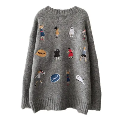 Design Sensitive Embroidery Soft Glutinous Sweater For Women Grey - Shop at LoveMi