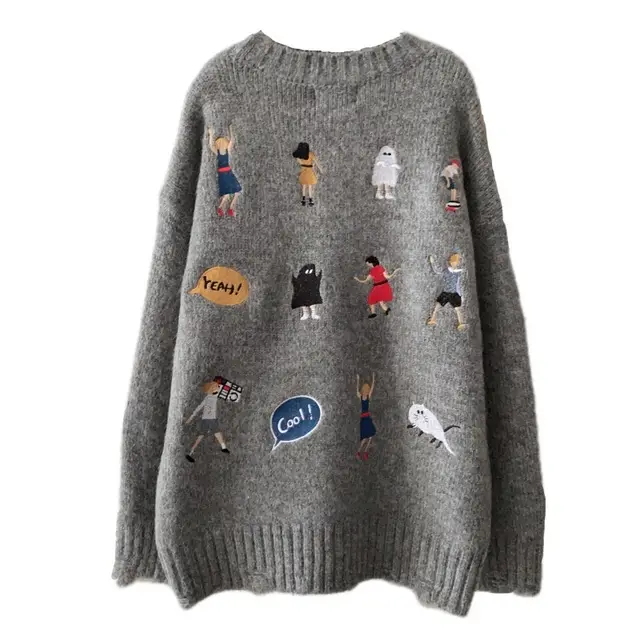 Design Sensitive Embroidery Soft Glutinous Sweater For Women Grey - Shop at LoveMi