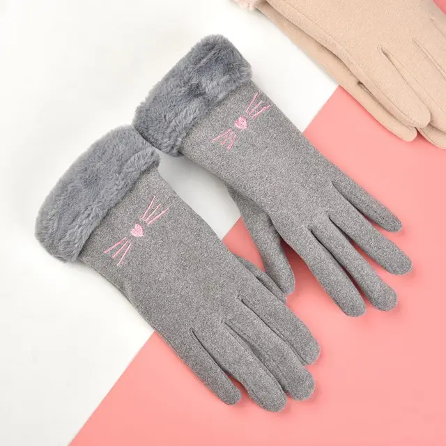 Women's Winter Fleece lined Thermal Touch Screen Gloves Female Cat Gray - Shop at LoveMi