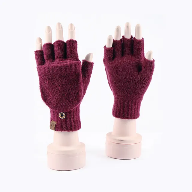 Winter Warm Flip Rhombus Gloves Dark Red - Shop at LoveMi