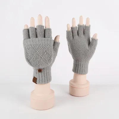Winter Warm Flip Rhombus Gloves Gray - Shop at LoveMi