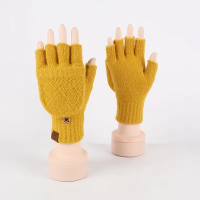 Winter Warm Flip Rhombus Gloves Lemon Yellow - Shop at LoveMi