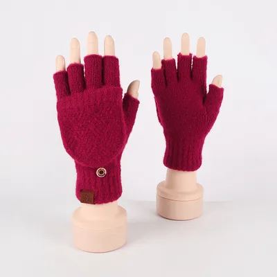 Winter Warm Flip Rhombus Gloves Red - Shop at LoveMi