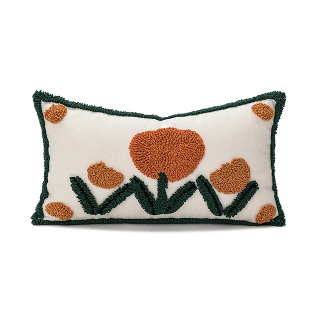 Loop Velvet Embroidered Sofa Cushion Cover 3 Flowers Waist Pillow - Shop at LoveMi