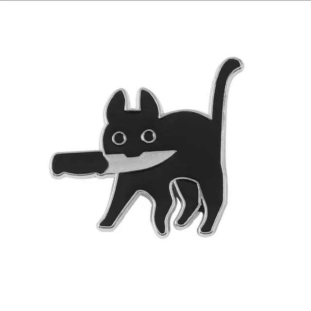 Black Cat Knife Brooch Cute Personality Original Badge Cartoon Metal Accessories Cat - Shop at LoveMi