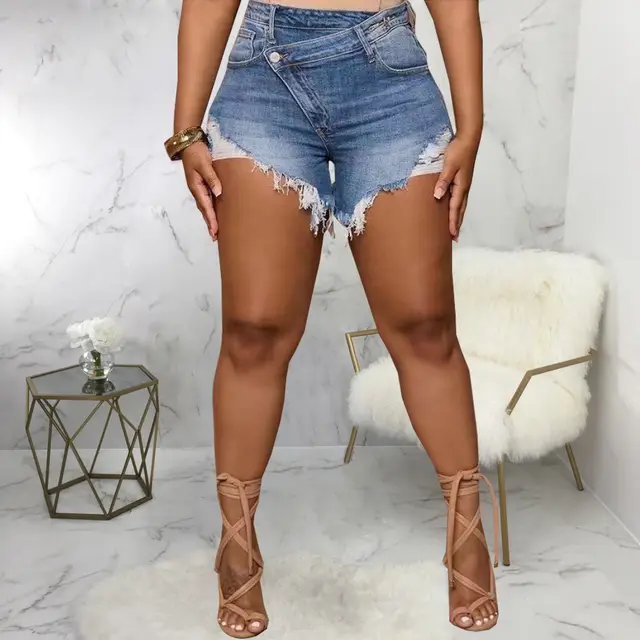 European And American Fashion All match Slim Stretch Denim Shorts Blue - Shop at LoveMi