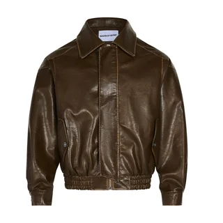 American Retro Maillard Distressed Leather Coat - Brown