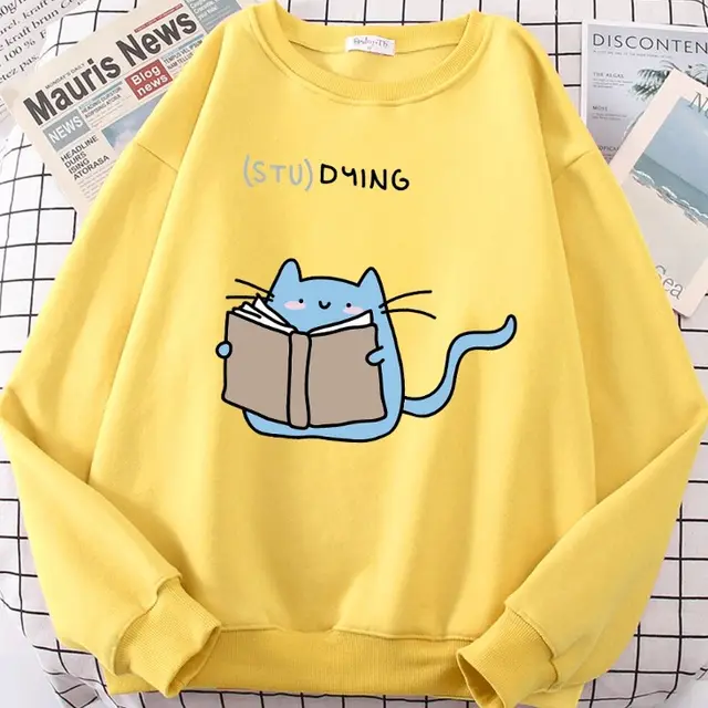 European And American Crew Neck Casual Cartoon Printed Long sleeved Pullover Yellow - Shop at LoveMi