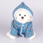 Dog Hooded Sweater Plaid Pet Clothes - Blue