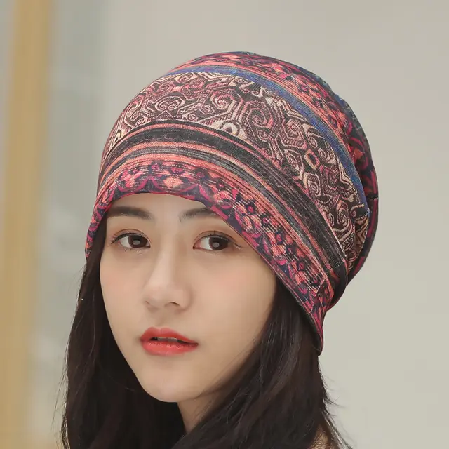 Fashion Pile Heap Cap Thin Ethnic Style Rust Red Blue - Shop at LoveMi