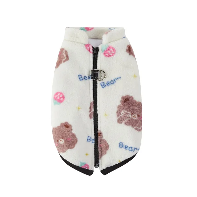 Pet Coat Zipper Flannel Plus Velvet Thickened Vest White - Shop at LoveMi