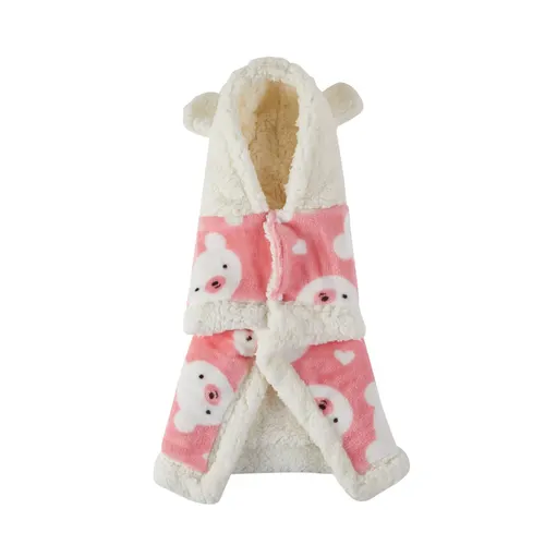 Pet Clothes Warm Thickened Flannel Hooded Shawl Pajamas Pink - Shop at LoveMi