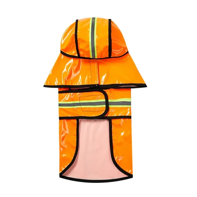 Dog Raincoat Waterproof PU Leather Back Reflective Stripe Poncho Orange - Shop at LoveMi