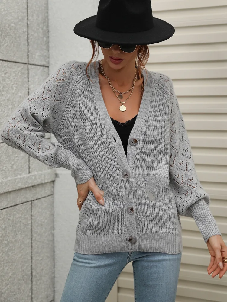 Single breasted Solid Color Knitted Cardigan Loose Light Gray - Shop at LoveMi