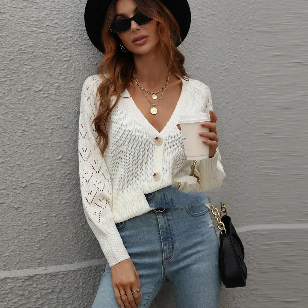 Single breasted Solid Color Knitted Cardigan Loose White - Shop at LoveMi
